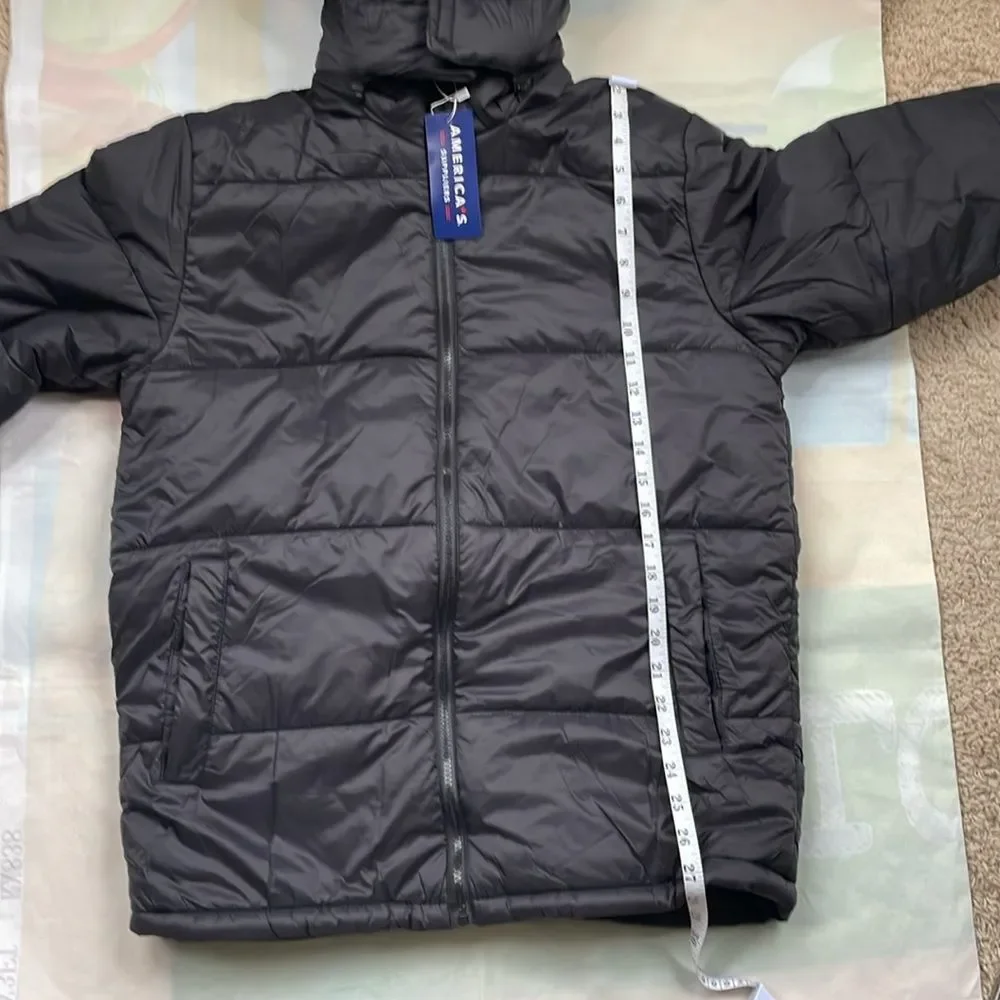 America's Suppliers Black Unisex Puffer Coat Fur Full Lined Hoodie Sz M